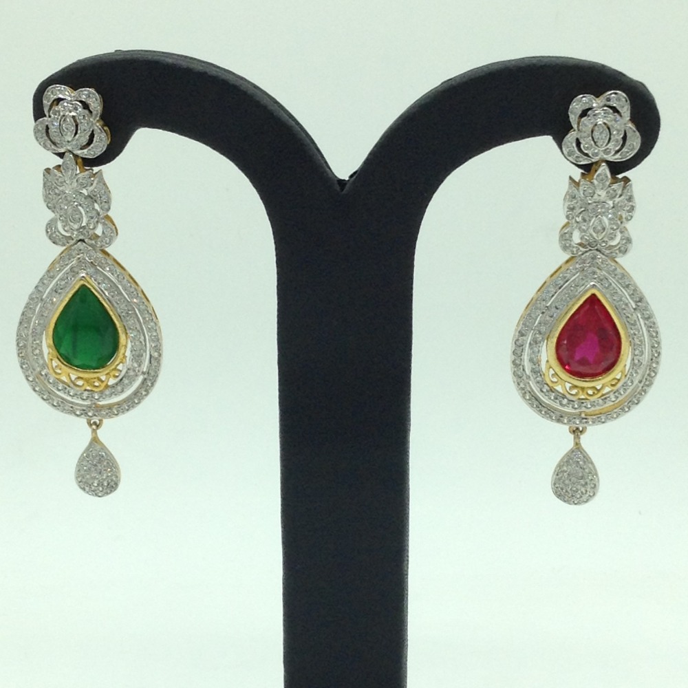 White and Red,Green CZ Stones Changeable Ear Hangings JER0057
