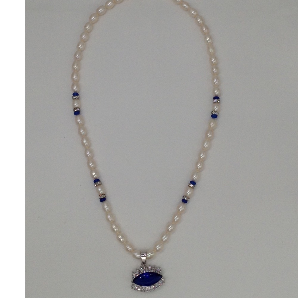 White;blue cz pendent set with oval pearls mala jps0011
