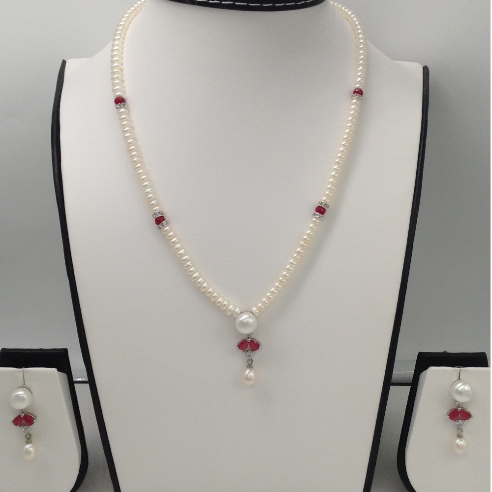 White cz with pearls pendent set with flat pearls mala jps0071