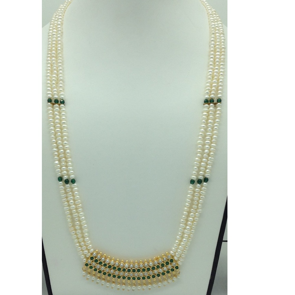 Green cz and pearls pendent set with flat pearls jps0606