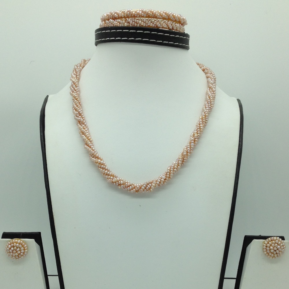 Freshwater pink seed 5 lines pearls twisted full set jpp1062