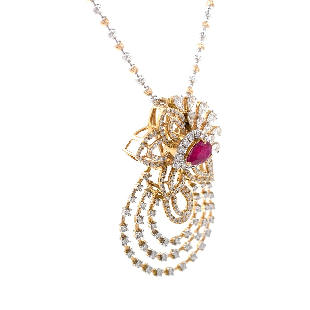 Incroyable Diamond Pendant with Red Colour Stone in Rose Gold 8SHP36
