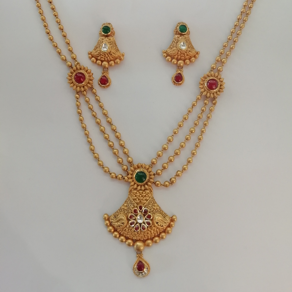 916 gold antique jadtar red and green colour stone fancy magmala