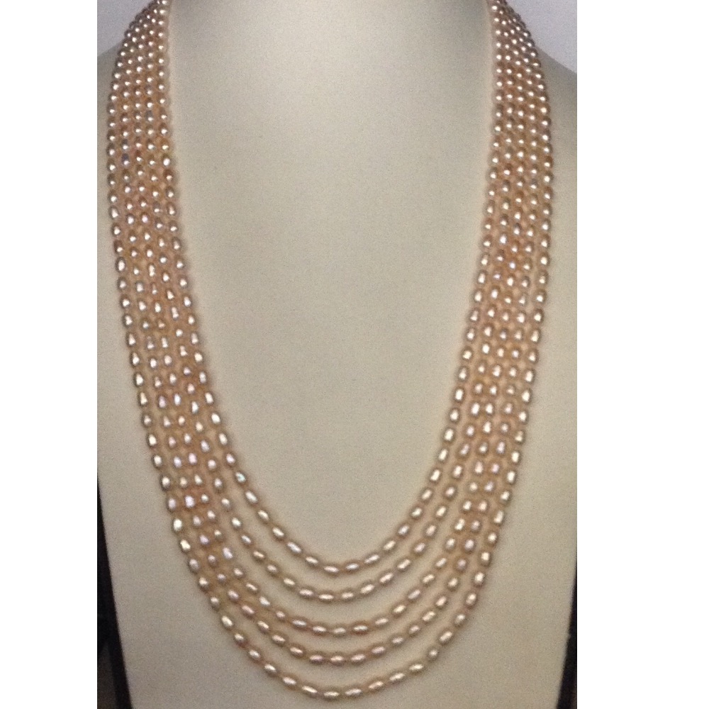 Freshwater pink oval pearls necklace 5 layers JPM0079