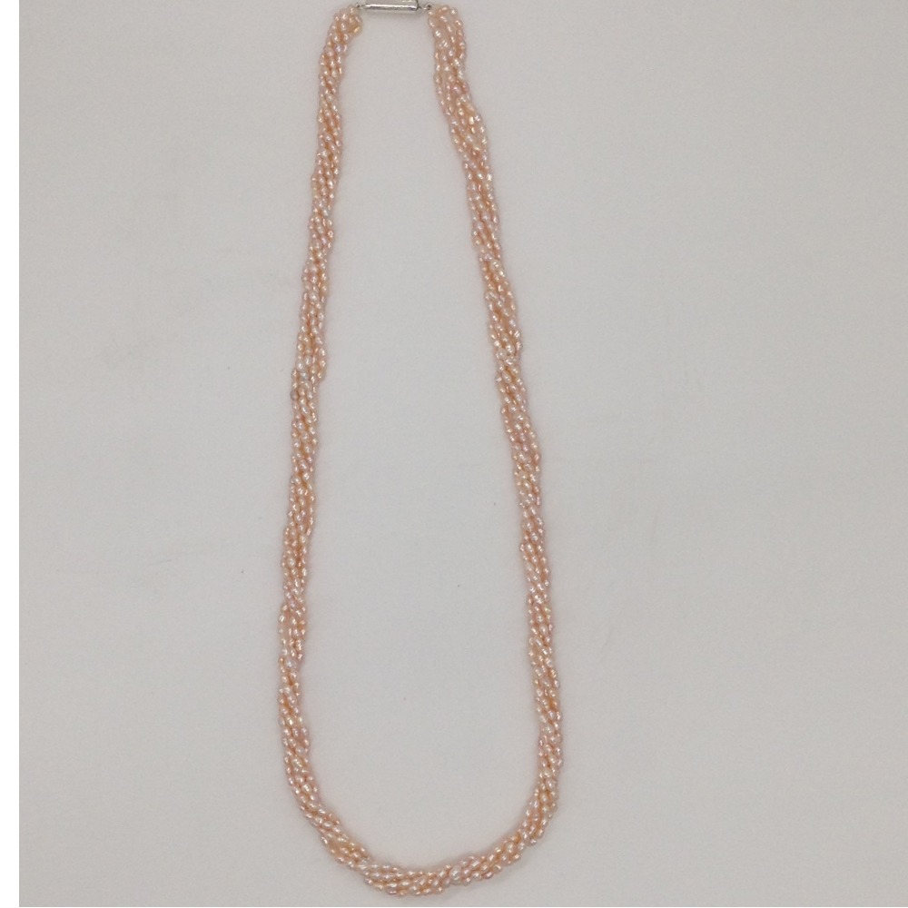 Freshwater pink rice pearls 5 layers twisted necklace jpm0322