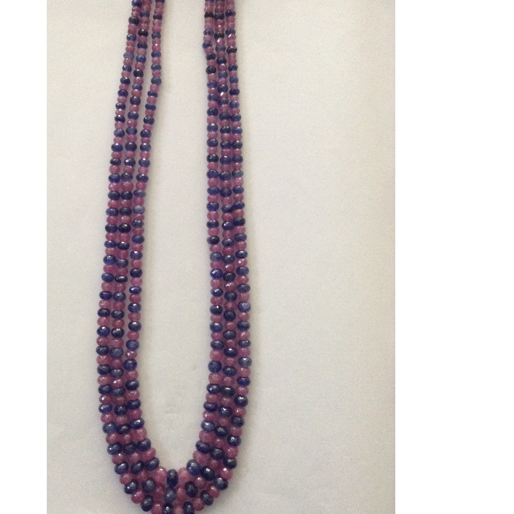 Natural Red Ruby And Blue Sapphire Round Beeds Necklace JSB0080