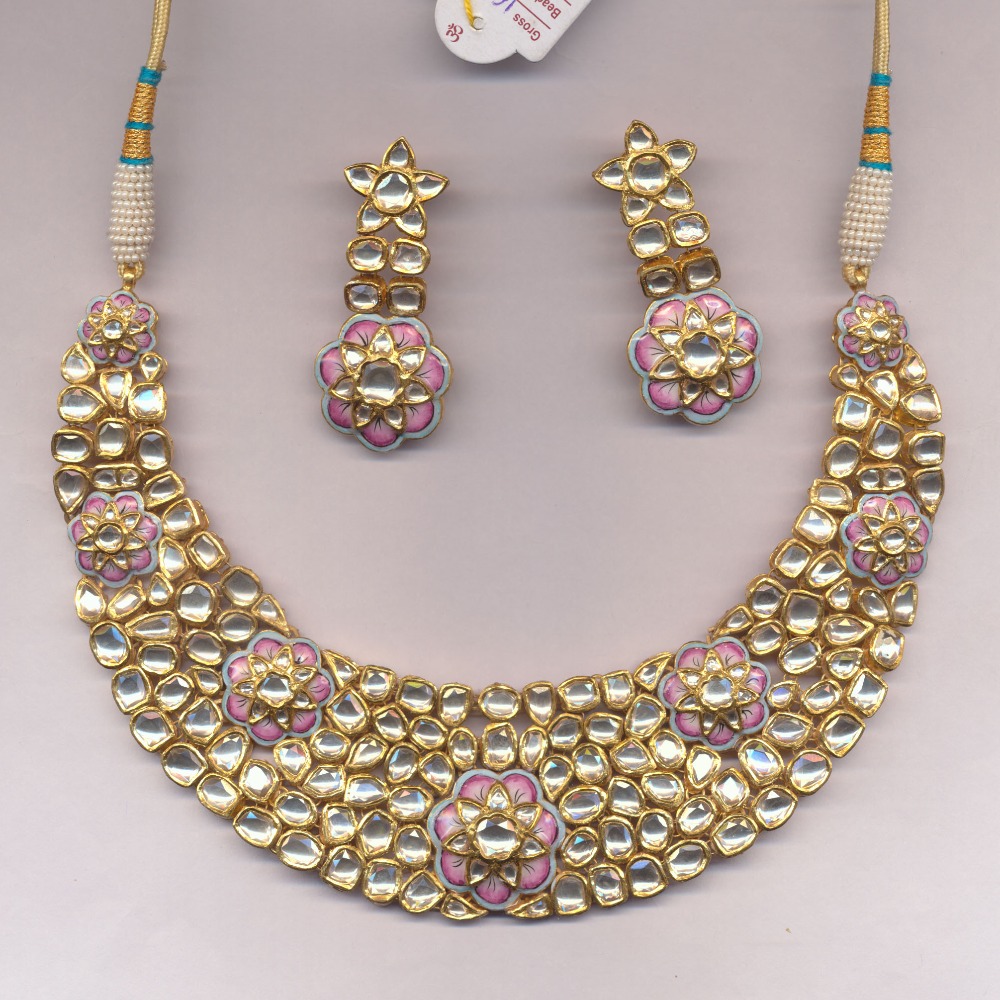 916 Gold Kundan Necklace Set From Rajkot