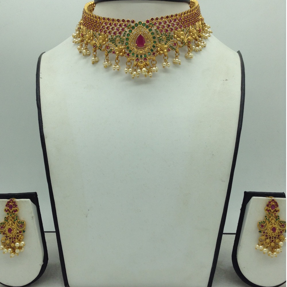 Simple CZ Stones and Ruby Necklace - Indian Jewellery Designs