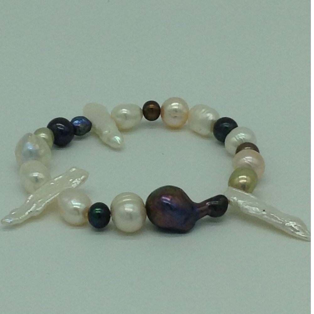 Multi colour baroque pearls 1 layer Elastic bracelet jbg0163