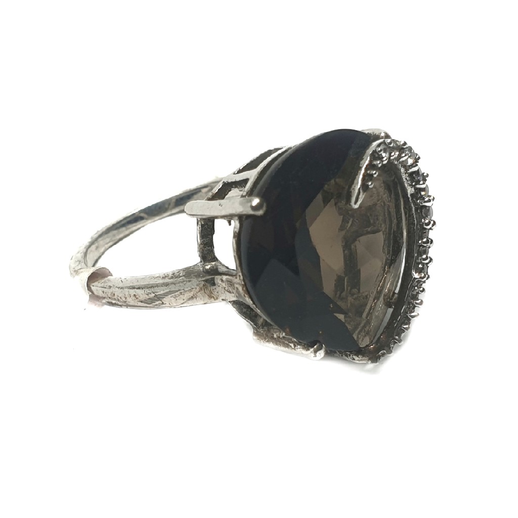 925 Sterling Silver Heart Shape Black Stone Ring MGA - LRS0073