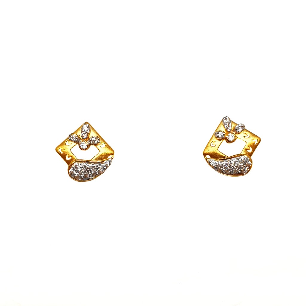 22K Gold Square Shaped Matte Finish Designer Earrings MGA - BTG0482