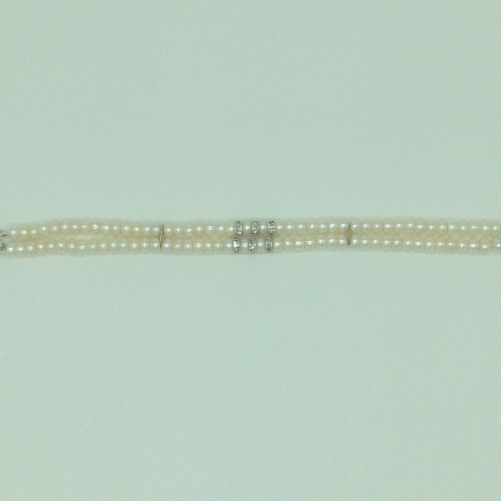 White Flat Pearls And CZ Chakri 2 Layers Bracelet JBG0105