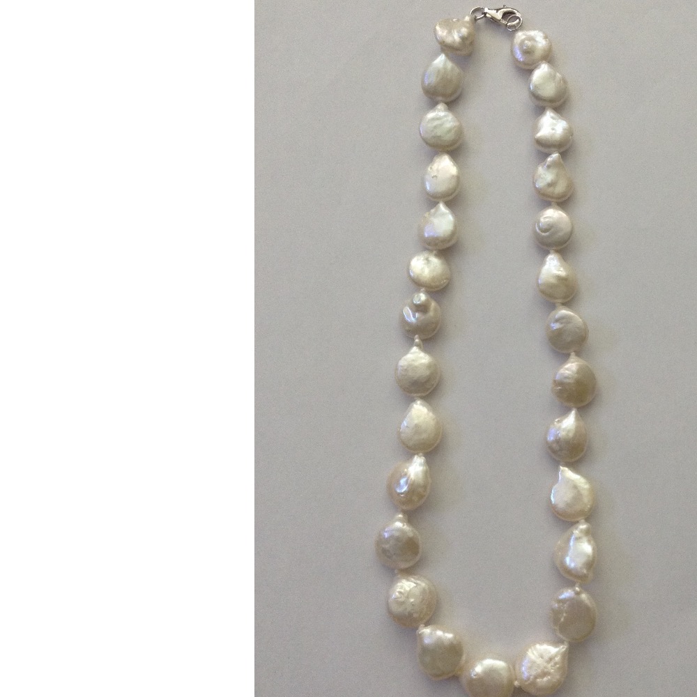 Freshwater White Button baroque Pearls Knotted Mala