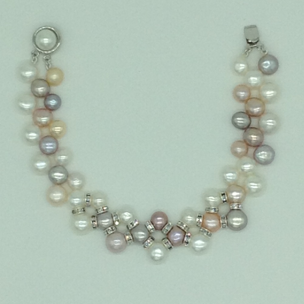 Multi colour zigzag pearls cz chakri 3 layers bracelet jbg0097