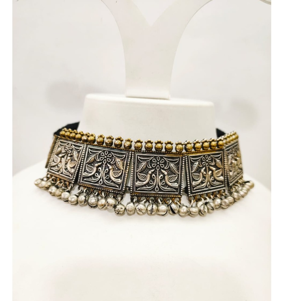 Antique choker Oxidized with gold plated necklace set 1648