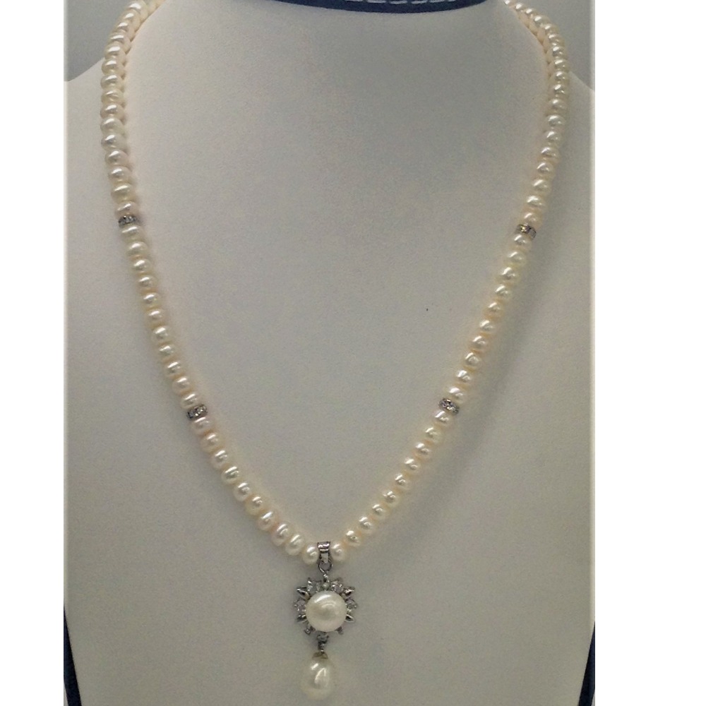 White cz and pearls pendent set with flat pearls mala jps0152