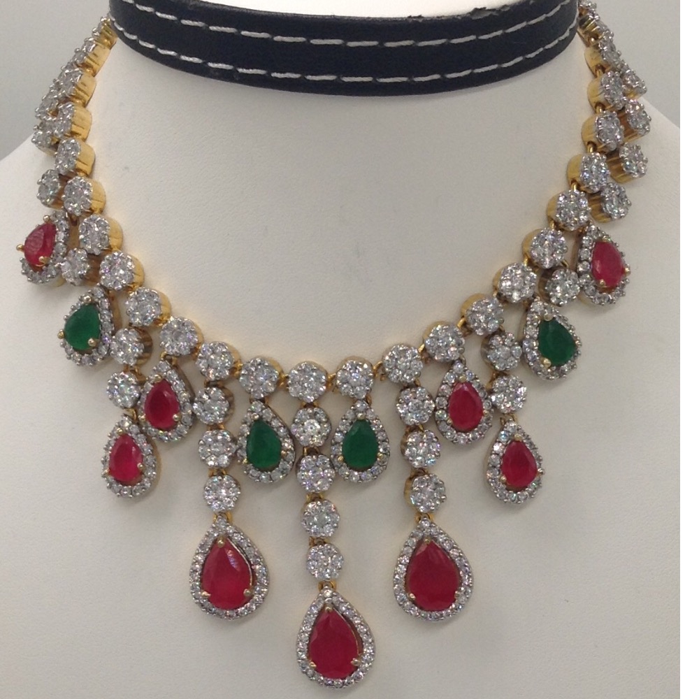 Multicolour cz stones precious setting necklace set  jnc0048