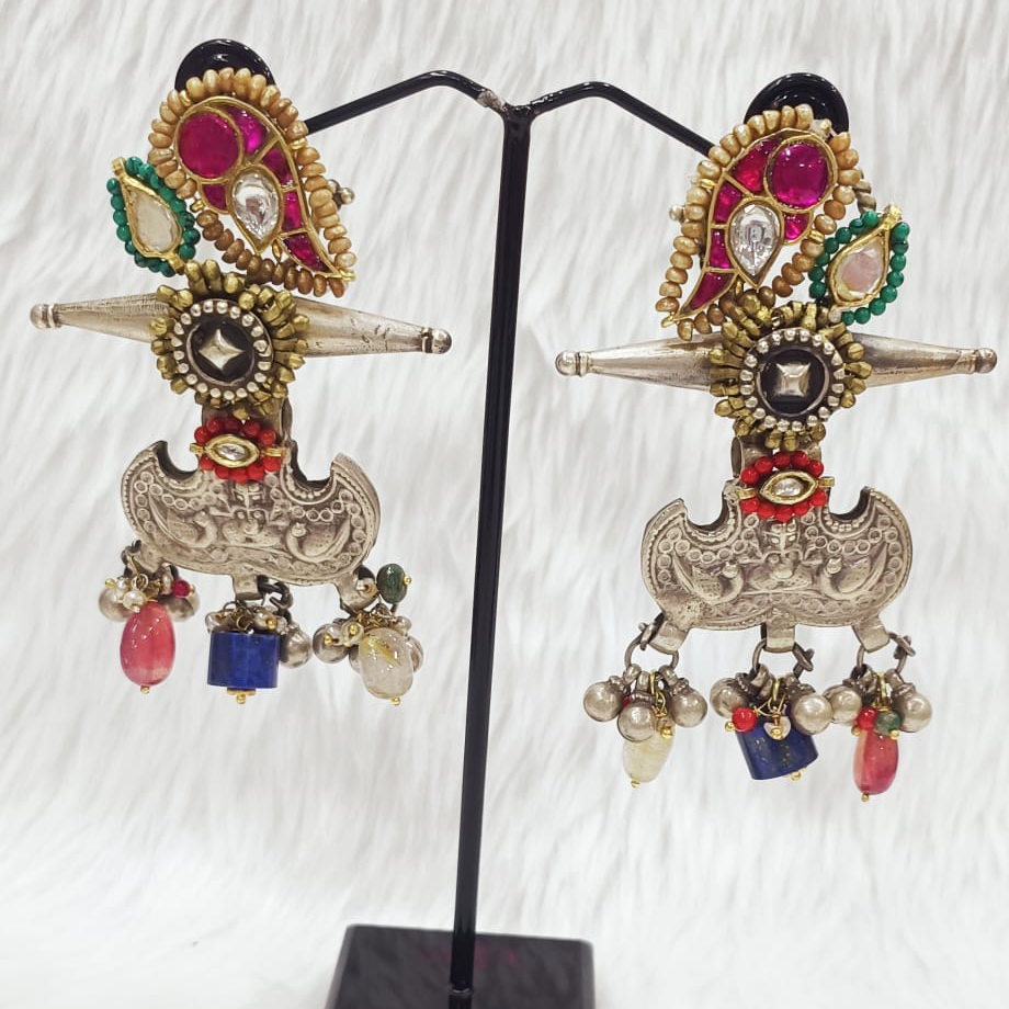 Designer Vintage Silver Nakhra Earring For Special Occasion