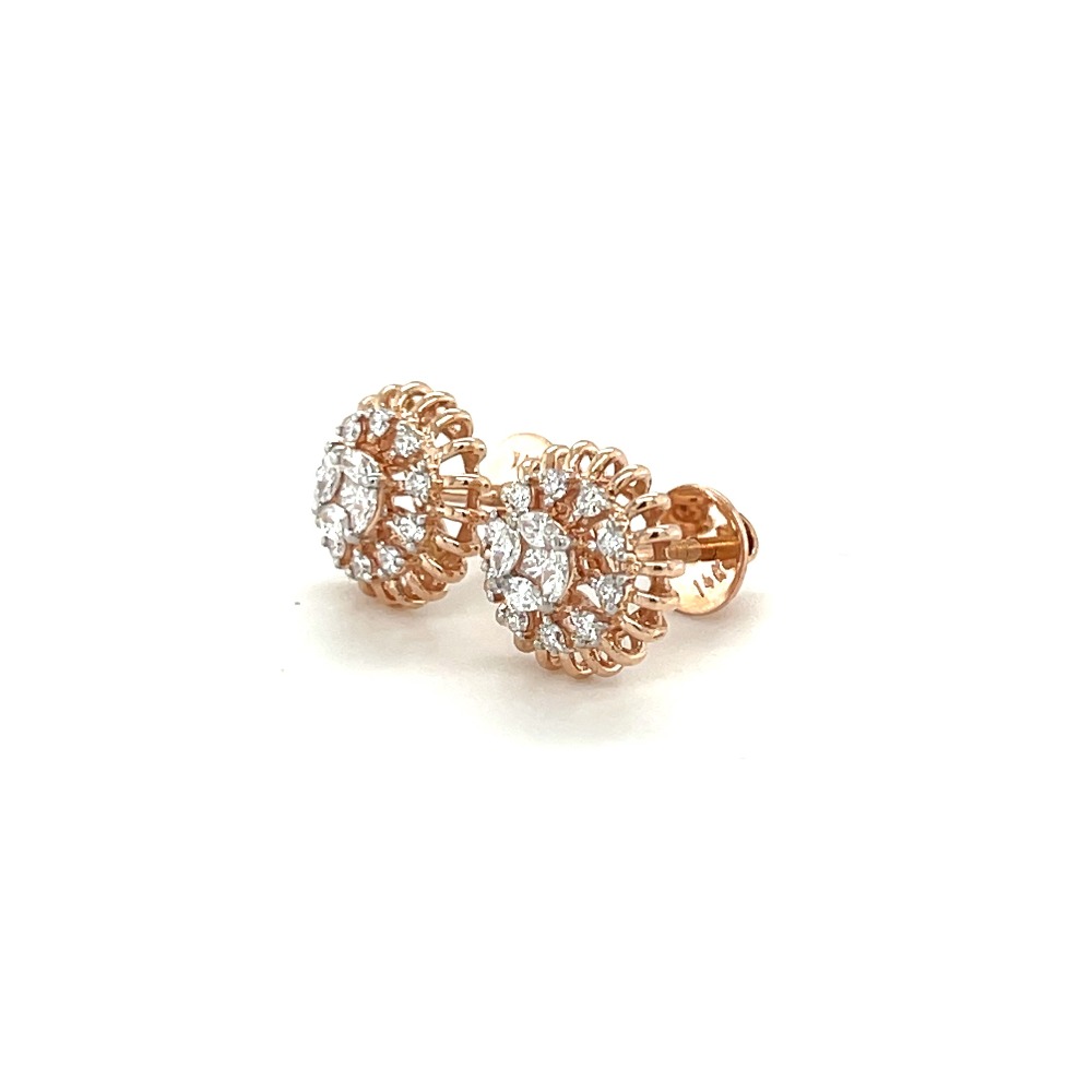 Rose Gold Sunburst Diamond Earrings