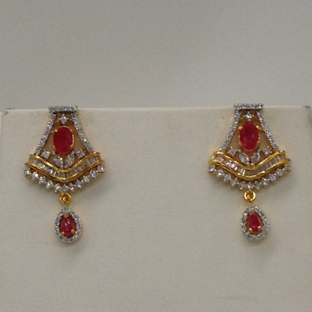 White;red cz ranihaar set with 3 lines flat pearls jps0467