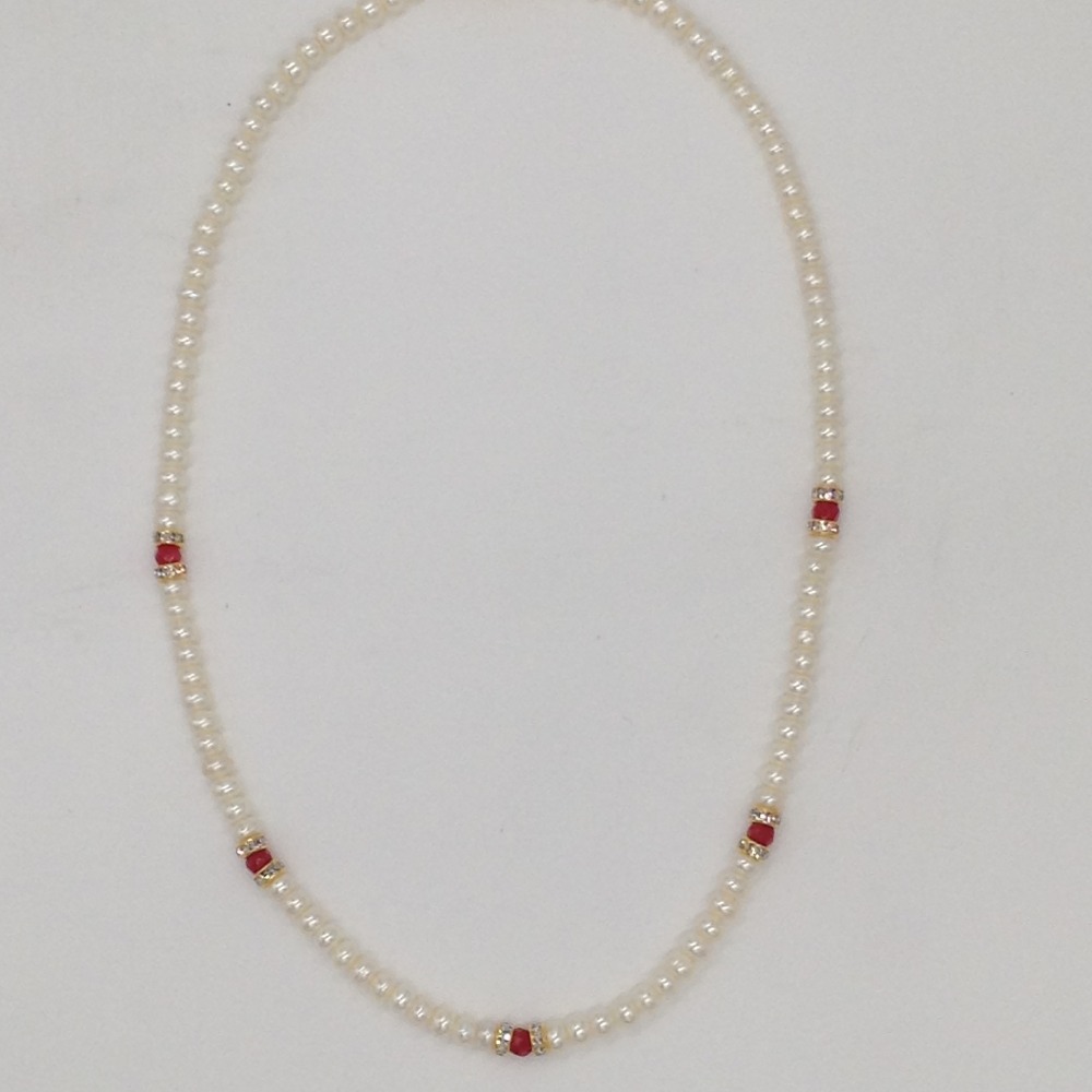 white flat pearls single layer mala with orange semi beeds jpm0350