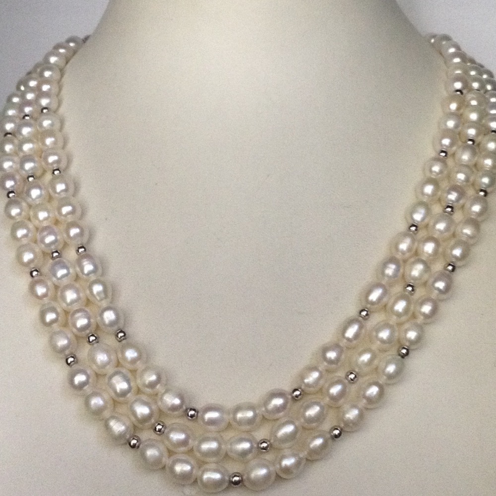 White Oval Pearls 3 Layers Necklace With Jaco Balls JPM0147