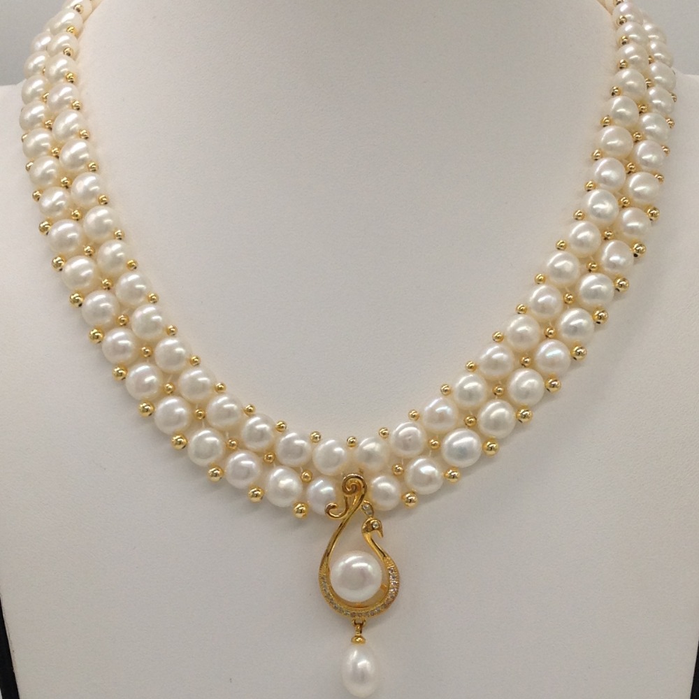 White cz pendent set with 2 line button pearls jps0383