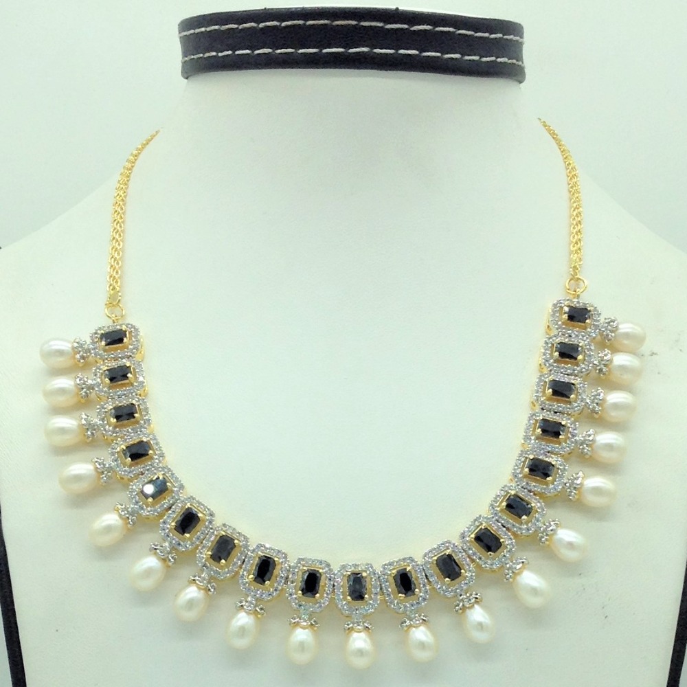 White and blue cz stones and tear drop pearls necklace set jnc0144