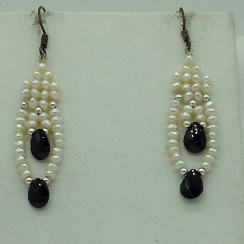 Freshwater White Pearls And Black Drops Jali Necklace Set JPP1083