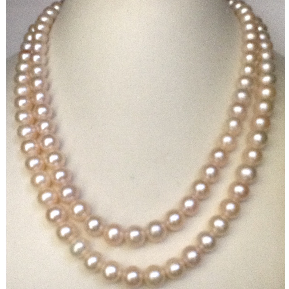 Freshwater Peach Round Pearls Necklace 2 Layers JPM0063