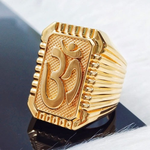 Unisex Stainless Steel Religion Sign OM Yoga Band Ring (Gold)