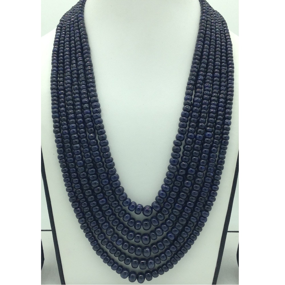 Natural blue sapphires round plain 6 layers necklace jsb0145