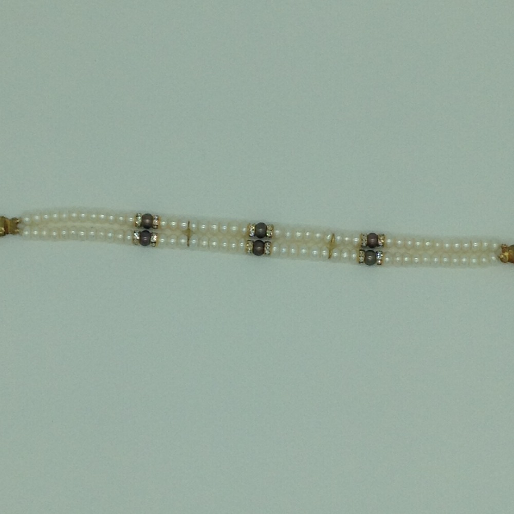 White And Brown Flat Pearls With CZ Chakri 2 Layers Bracelet JBG0116