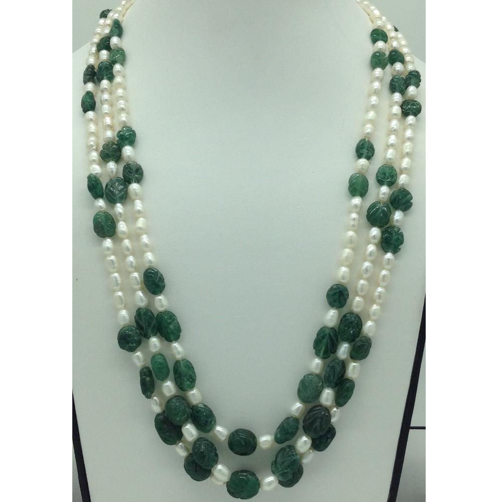 white pearls with bariels stones 3 layers necklace jpm0377