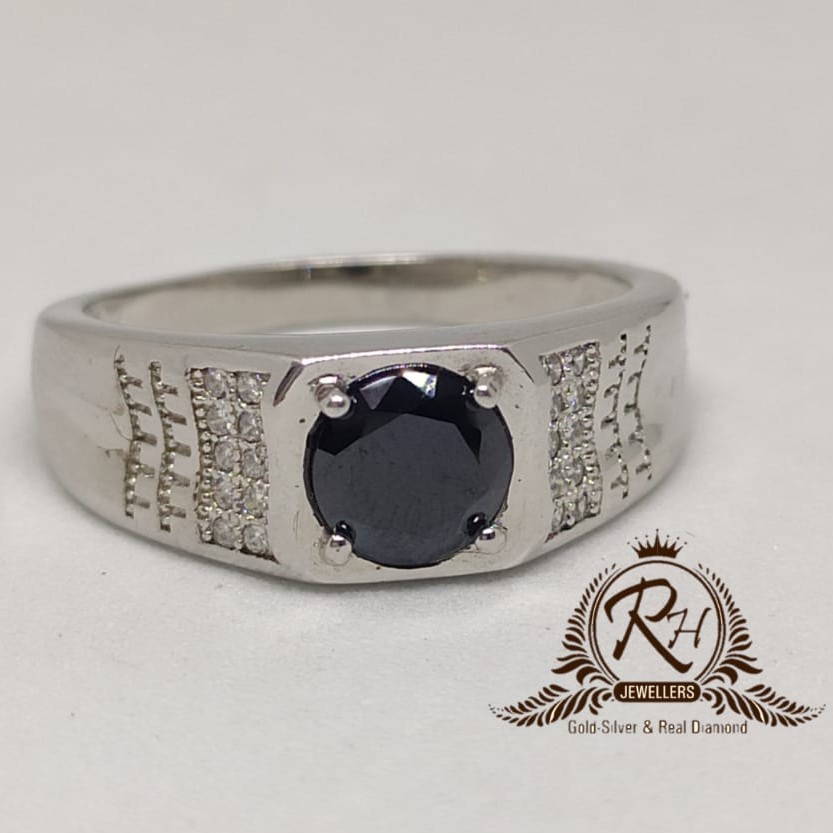 92.5 silver black stone gents ring Rh-Gr939