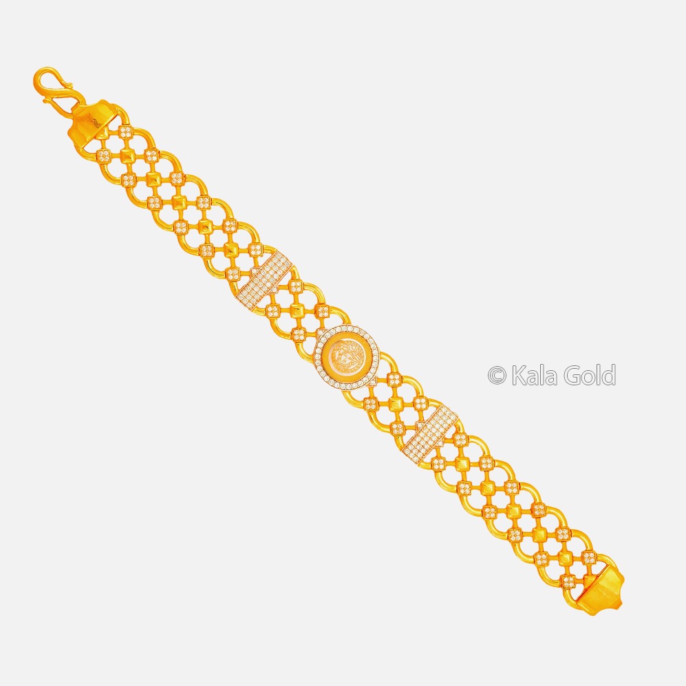916 Gold Stylish Diamond CZ Gents Lucky Bracelet