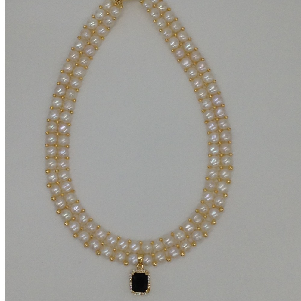 White;green cz pendent set with 2 line button jali pearls jps0389