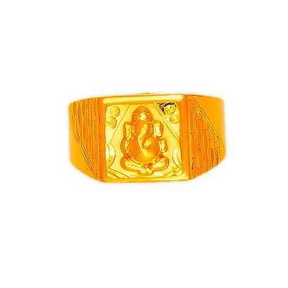 22K/916 Plain Gold CZ Ganesha Gents Ring