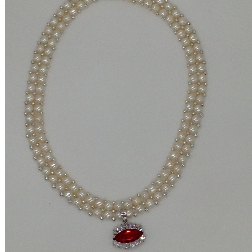 White;red cz pendent set with 2 line button pearls jps0375