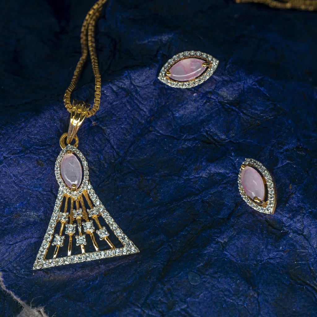 Aqua stone Rose gold pendant set