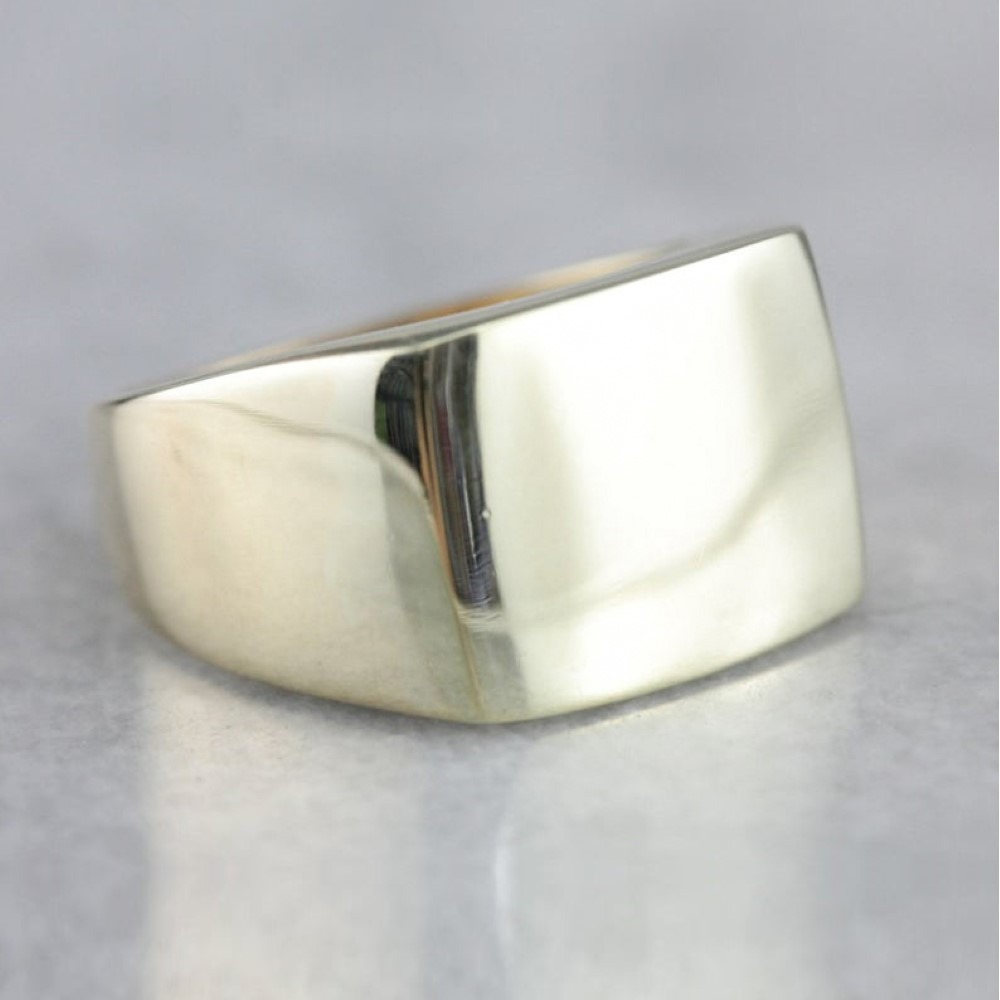 14 Kt Hallmark  Solid White Gold Vintage Signet Men'S Ring Size 7-10