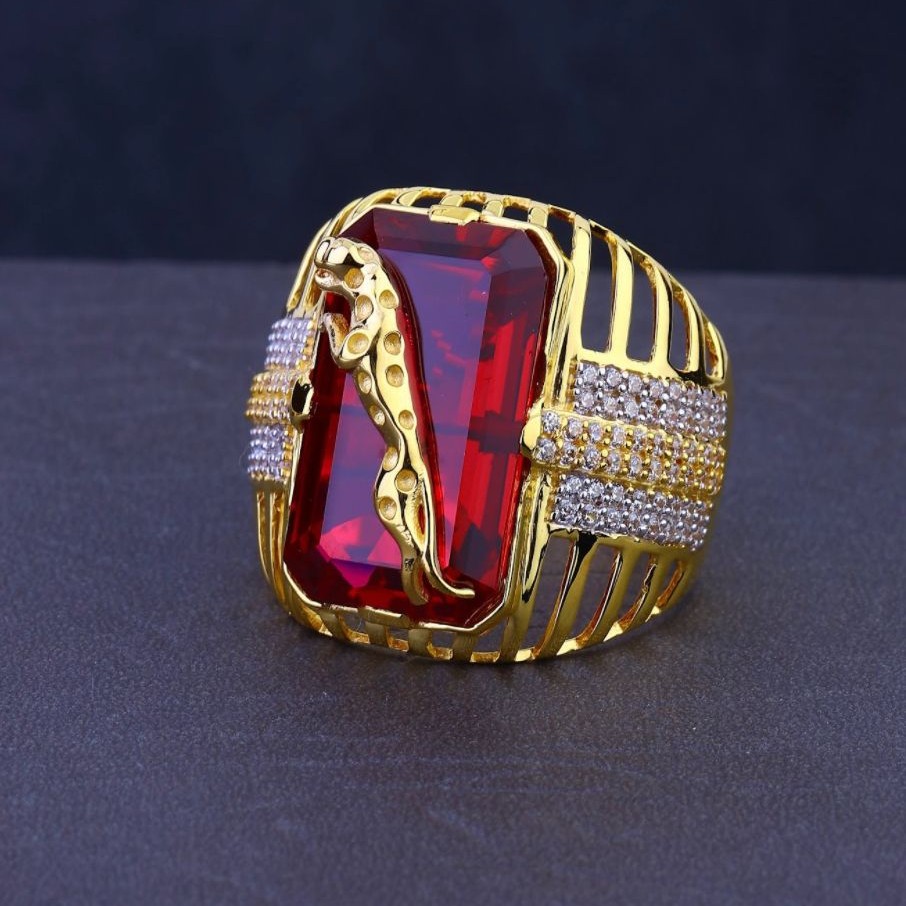 22K Gold Pink Stone With Jaguar ring