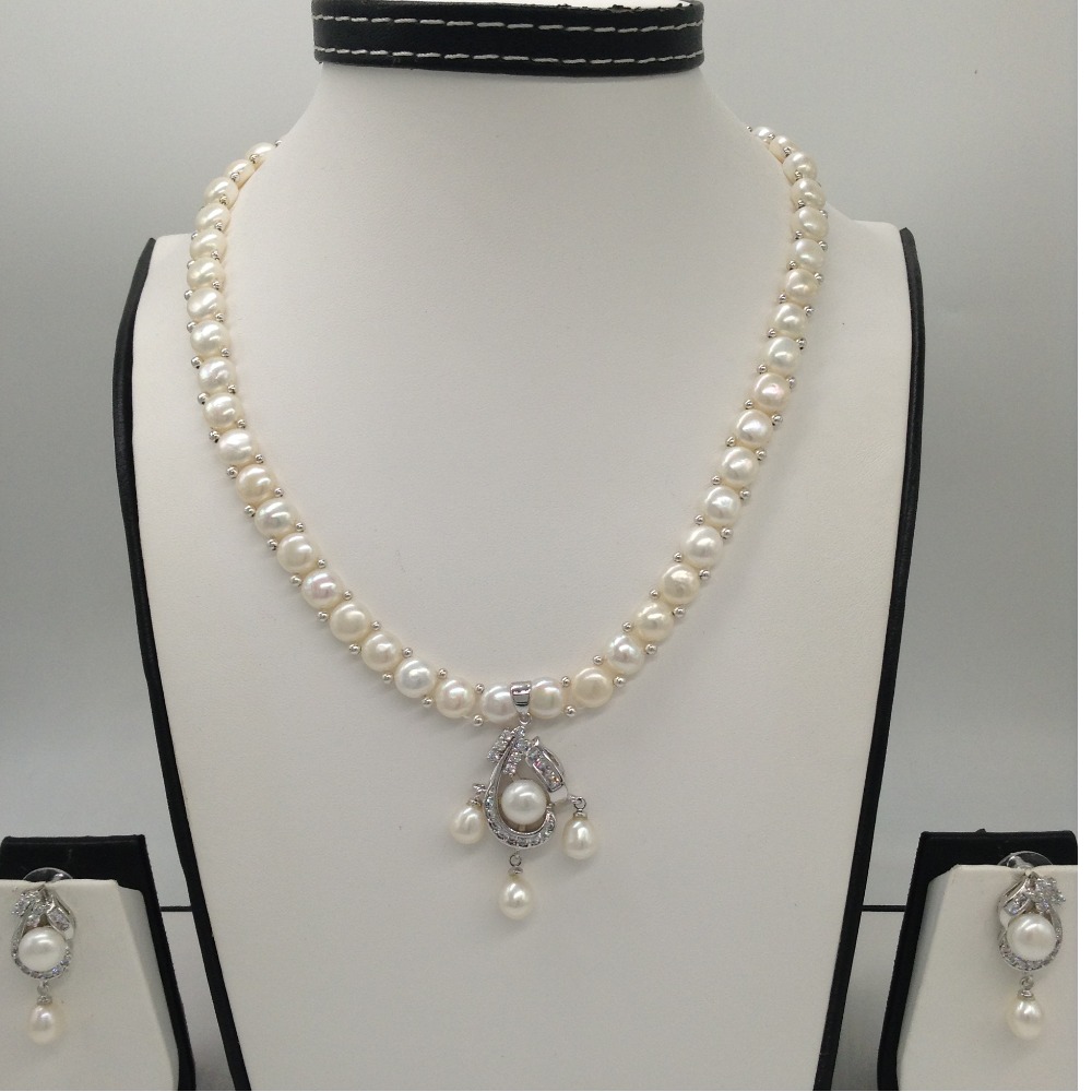 White cz and pearls pendent set with 1 line button mala jps0409