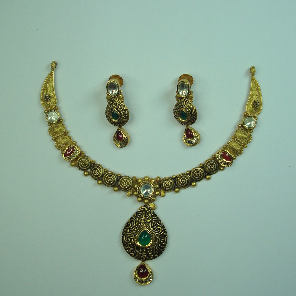 916 antique kundan necklace set with earrings akm-ns-006