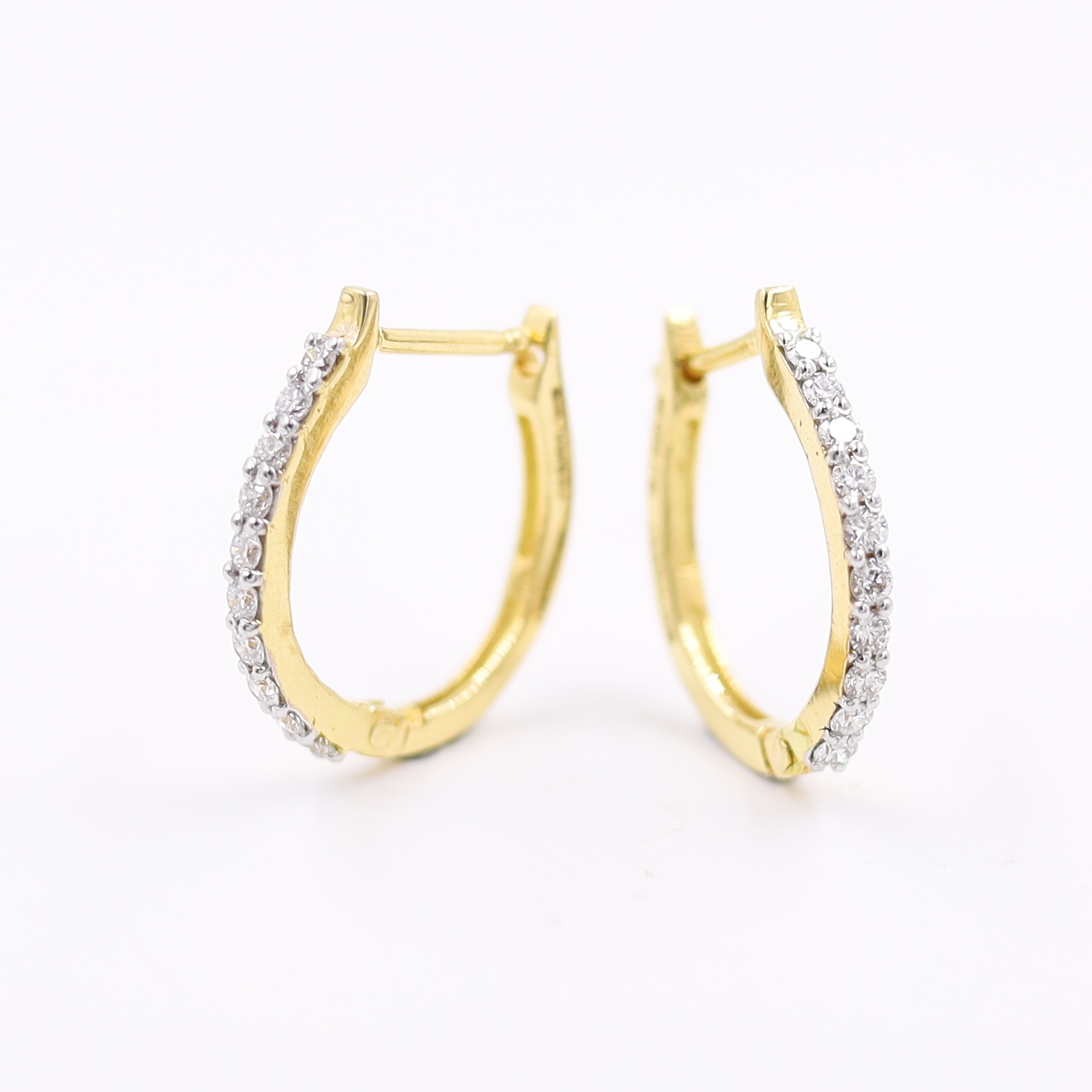 Contemporary 18KT Single Line Diamond Hoop Earrings For Party Wear