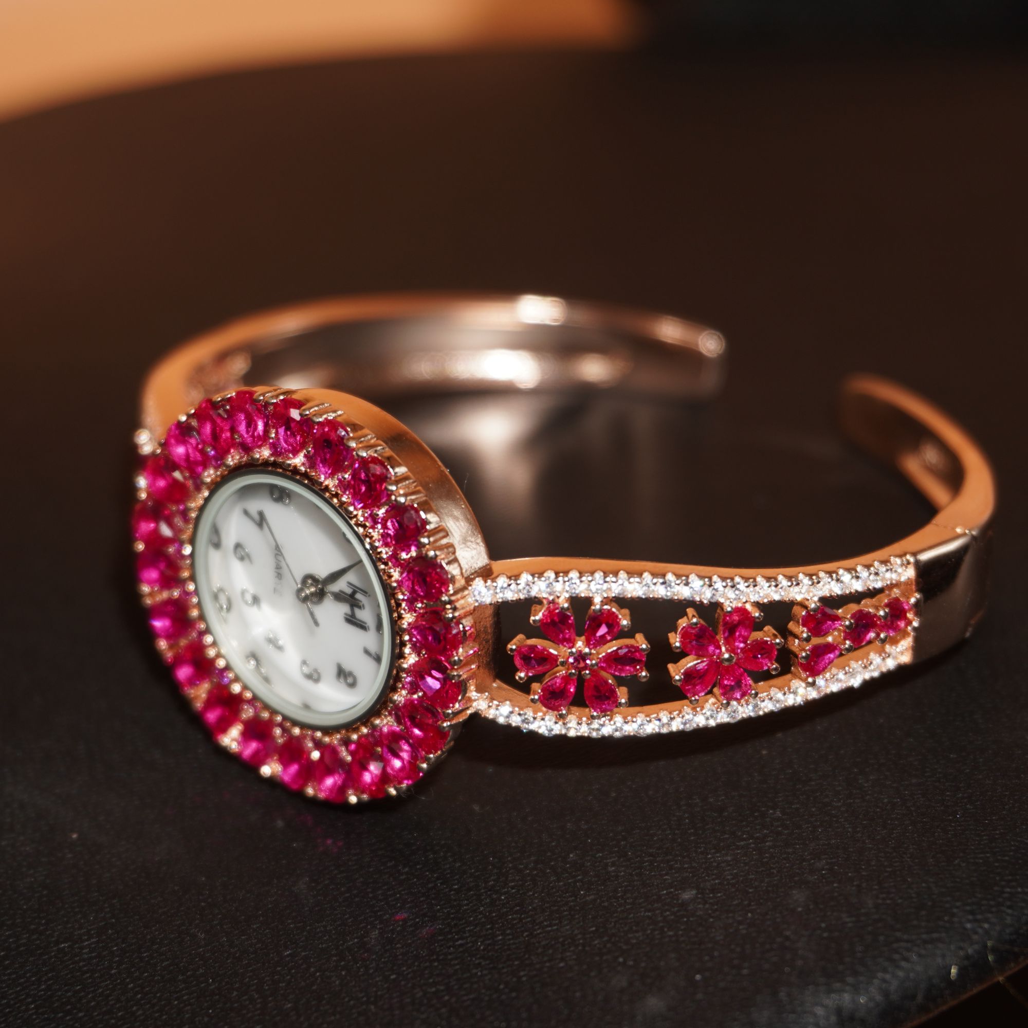 925 Silver Red Diamond Watch