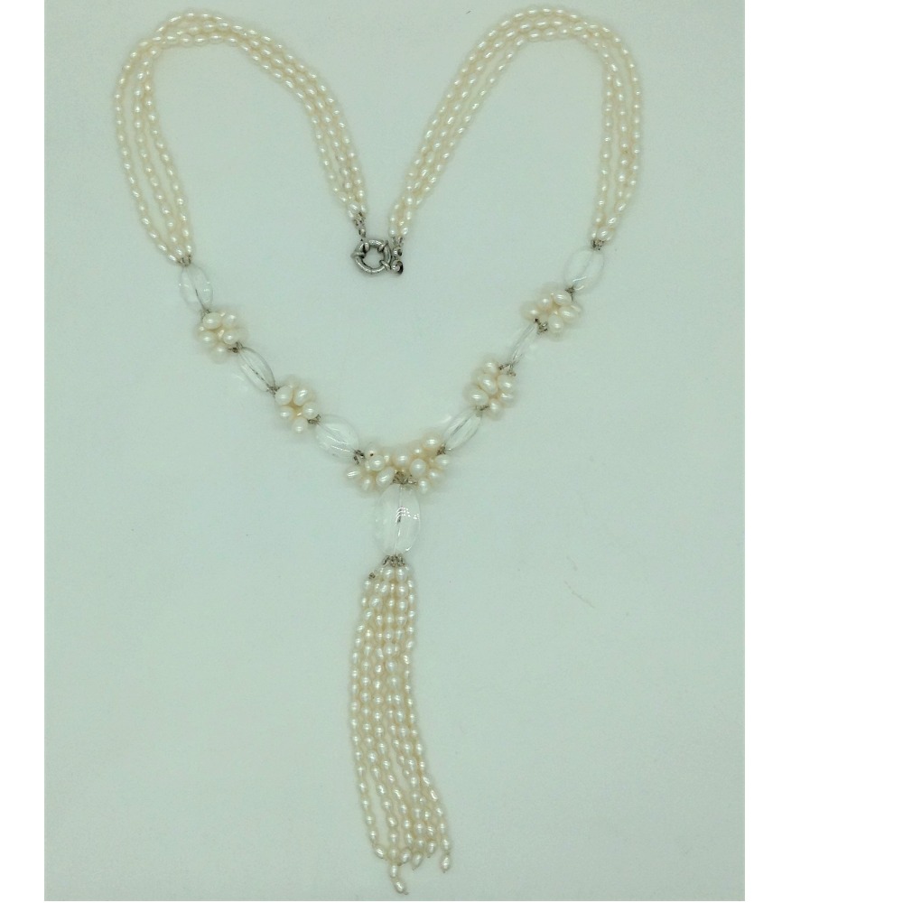 White oval pearls with sphetic 3 layers long necklace jpm0437