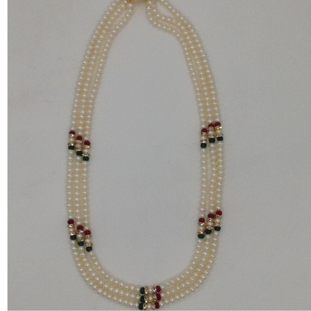 White Flat Pearls Necklace With CZ Golden Chakri JPM0344