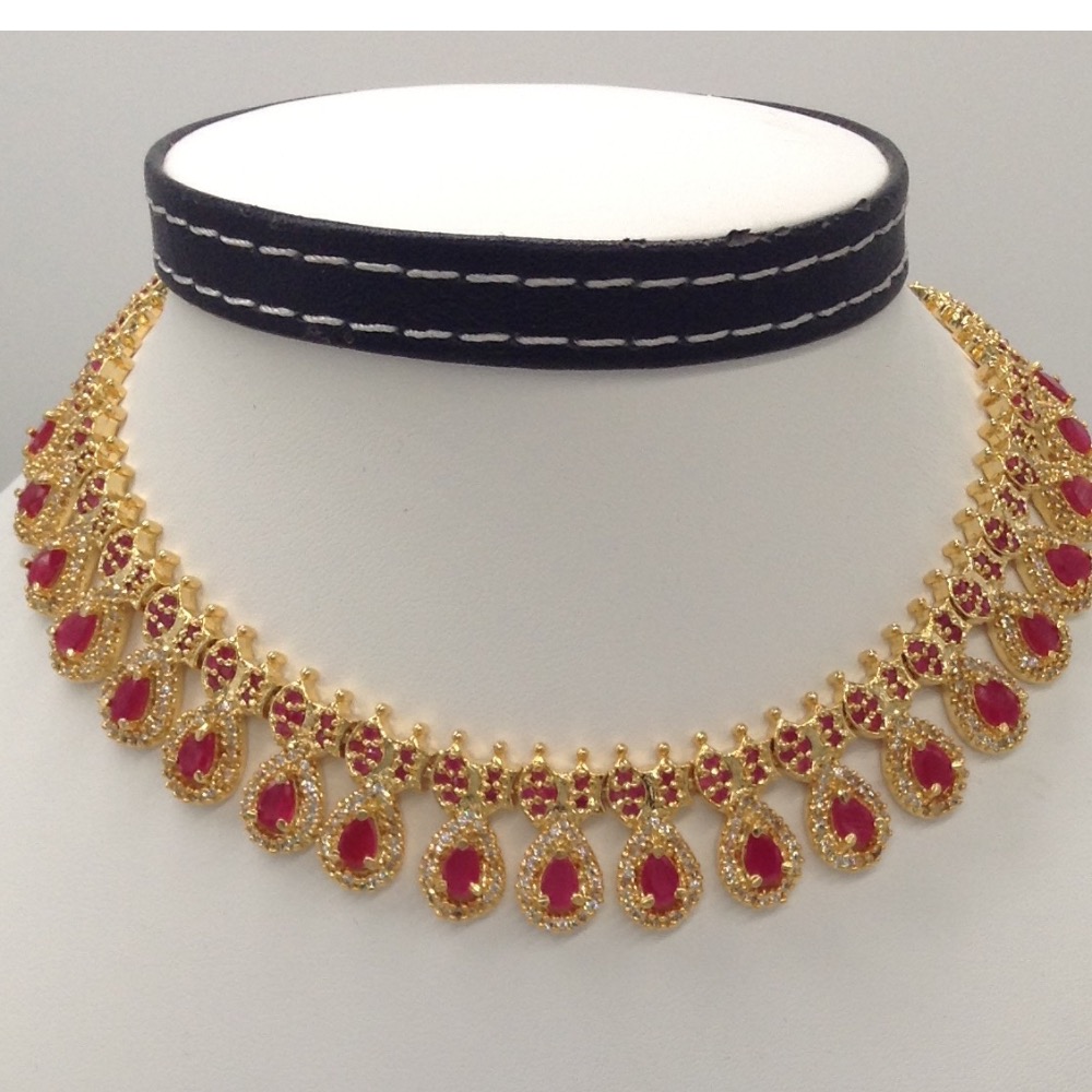 White and red cz stones necklace set jnc0002