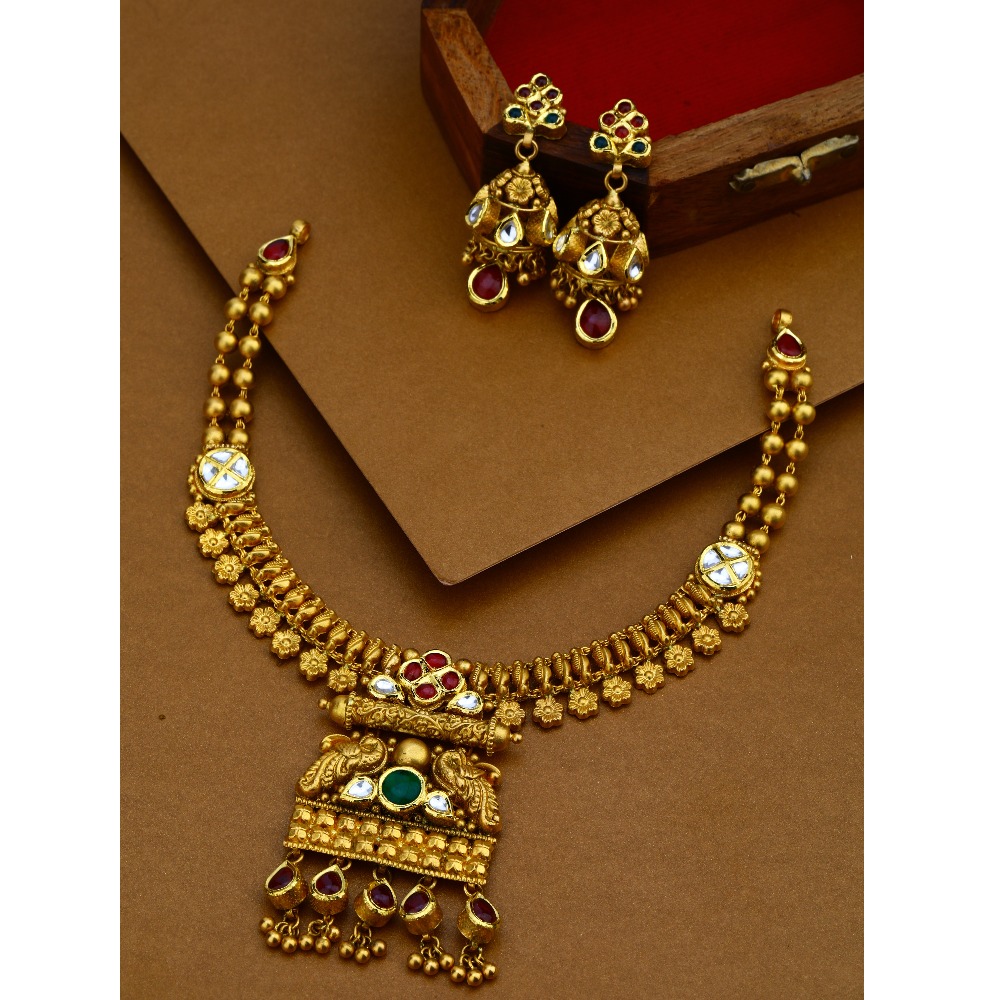 916 Gold Antique Peacock Design Necklace Set
